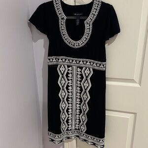 INC International Concepts Black Dress with White Embroidered Accents